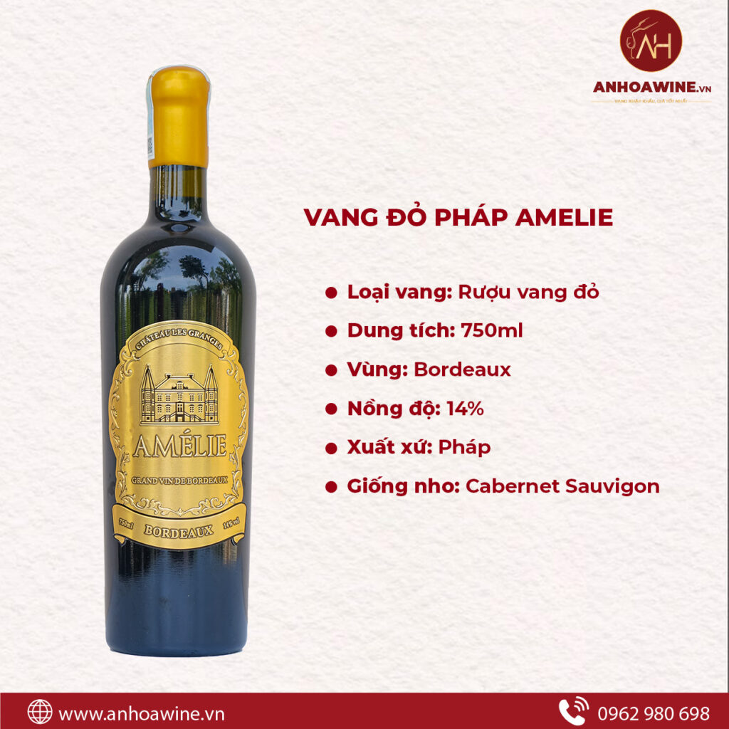 Rượu Vang Pháp Amélie 750ML 6 Rượu Vang Pháp Amélie 750ML – Hương Vị Bordeaux Tinh Tế, Giá Tốt