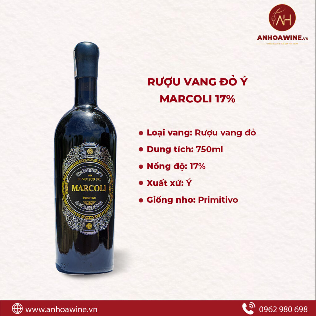 Rượu Vang Đỏ Ý Marcoli Primitivo 17 Độ 8 Rượu Vang Đỏ Ý Marcoli Primitivo 17 Độ