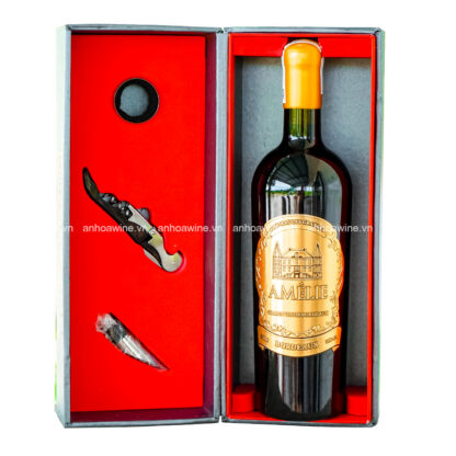 Set quà tặng hộp 1 chai rượu vang Pháp Amelie kèm phụ kiện