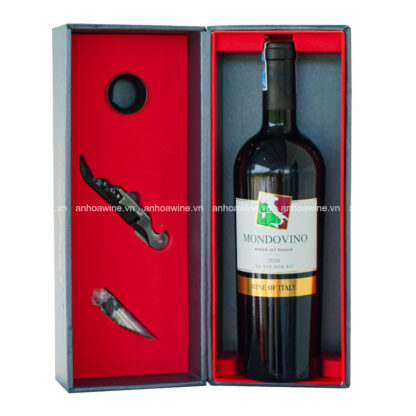Set Quà Tặng Hộp 1 Chai Rượu Vang Ý Mondovino kèm phụ kiện