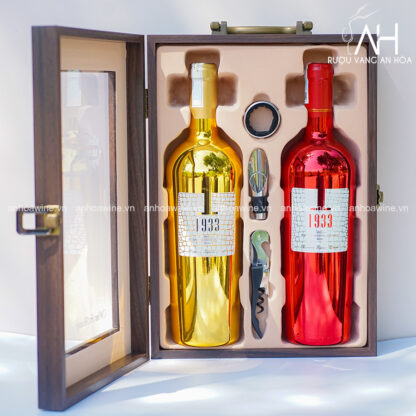 [SET QUÀ TẶNG] Hộp Gỗ Mặt Kính 2 Chai Rượu Vang Ý 1933 14% - Hình ảnh 2
