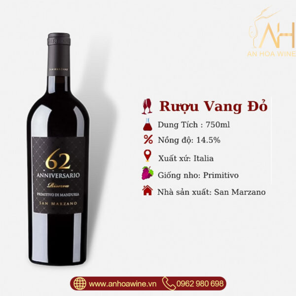 Ruou vang do Y 62 Anniversario Primitivo di Manduria Riserva 02