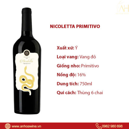 Rượu Vang Đỏ Ý Nicoletta Primitivo 16%